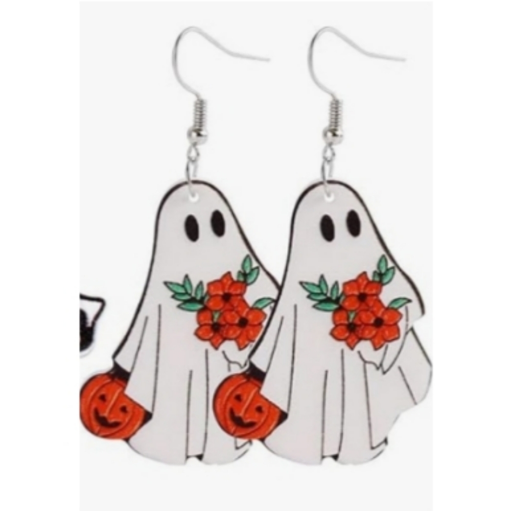 Halloween Earrings Holiday Dangle Drop Earrings Boo Ghost Pumpkin Earrings - Picture 1 of 4